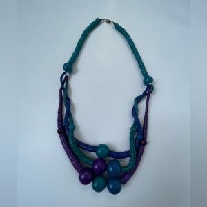 Bi-color Wooden Bead Turquoise & Purple Necklace